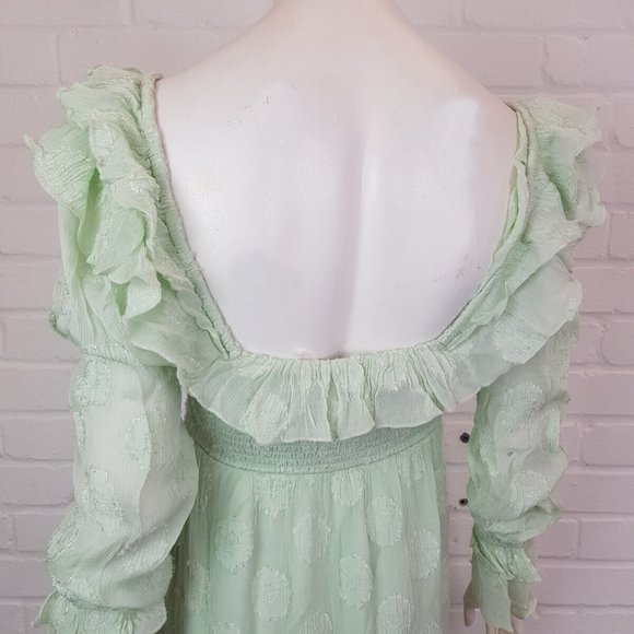 Free People Yara Maxi Dress XS UK 6 Mint Green Wedding Boho Ruffle Event BN - Picture 8 of 16